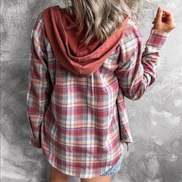 Pretty in Plaid Button Down Hoodie - Picture 4 of 4